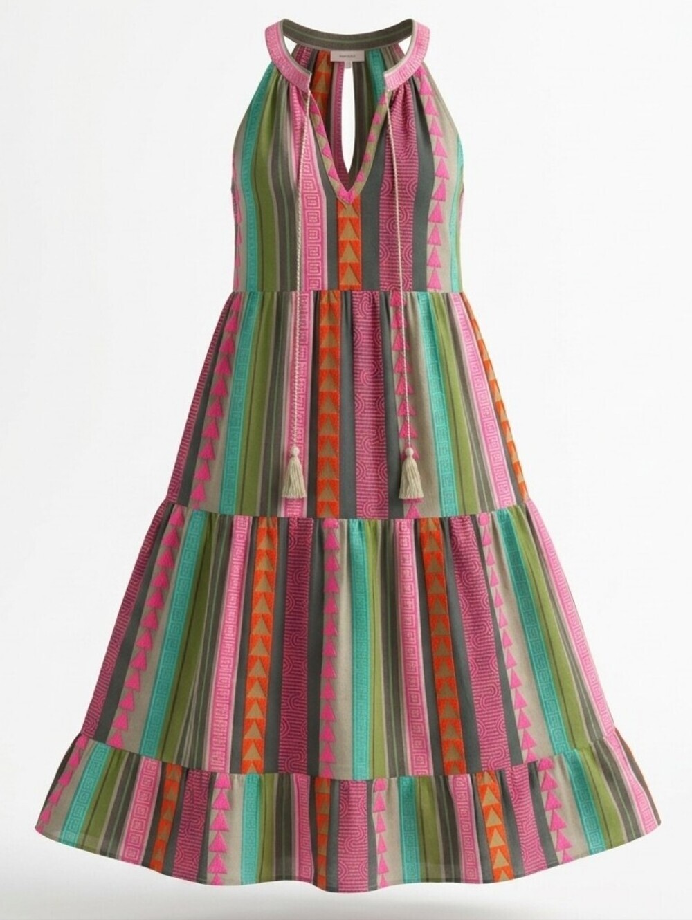 ​Yolly Italy Cotton Embroidered Tiered Halter Dress Boho Festival Indie Sz. S/M